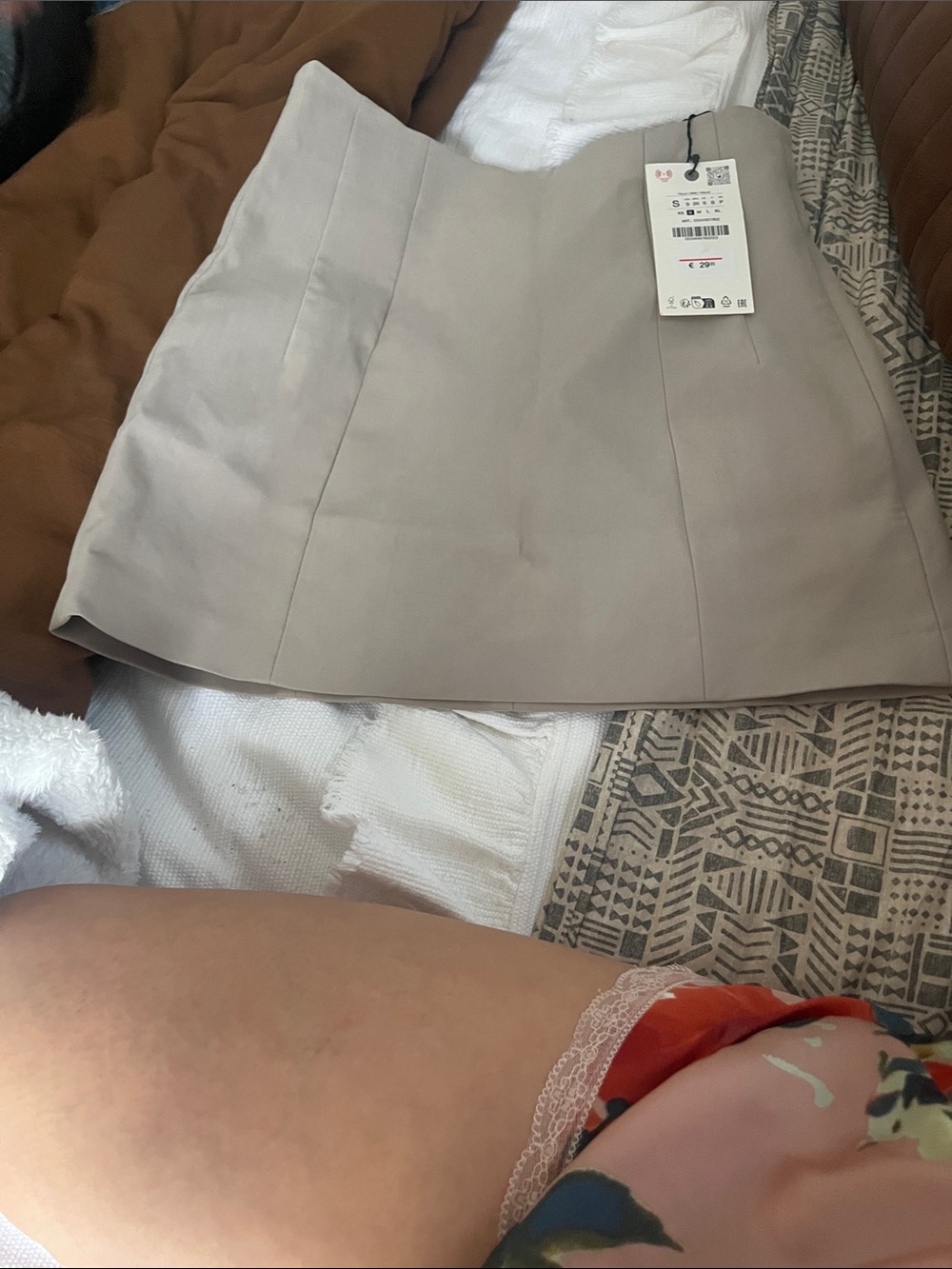 Beige Mini Skirt with Front Seams